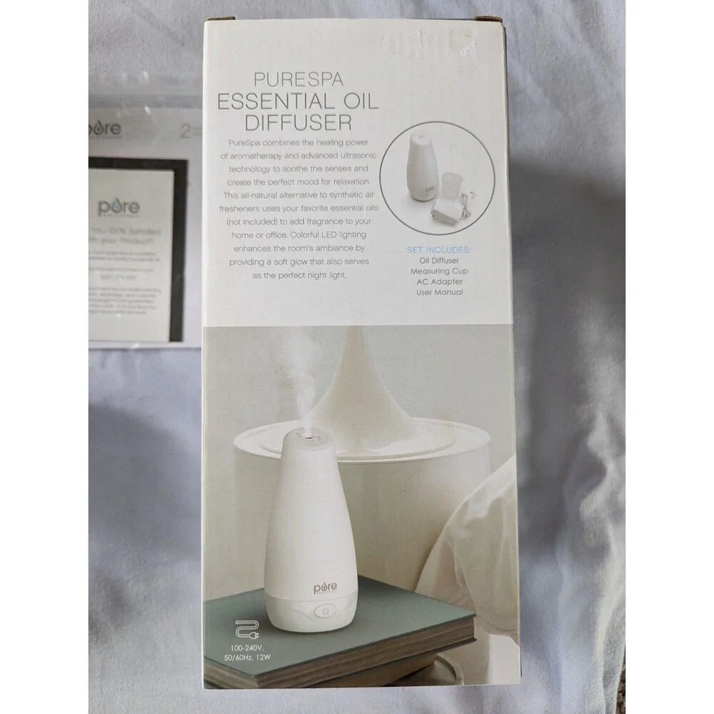New Pure Enrichment  PureSpa 3-IN-1 Aroma Diffuser-Multi Colored Lighting